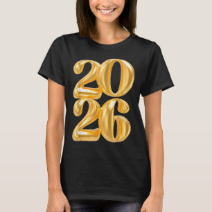 Happy New Year 2026 Gold Confetti Balloon Party Fa T-Shirt