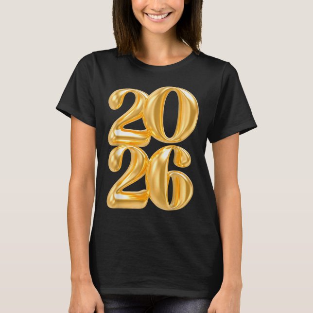 Happy New Year 2026 Gold Confetti Balloon Party Fa T-Shirt (Front)