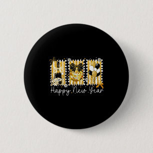 Happy New Year 2026 Gold Coquette Bow Disco Ball C 6 Cm Round Badge