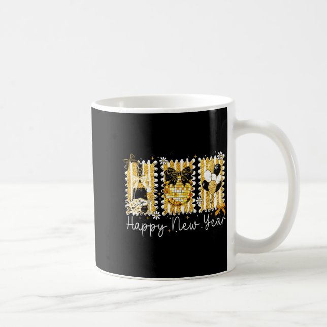 Happy New Year 2026 Gold Coquette Bow Disco Ball C Coffee Mug (Right)