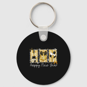 Happy New Year 2026 Gold Coquette Bow Disco Ball C Key Ring