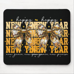 Happy New Year 2026 Gold Coquette Bow Disco Ball C Mouse Mat