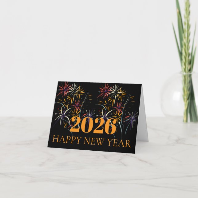 HAPPY NEW YEAR 2026 GOLD FIREWORKS  HOLIDAY CARD (Front)