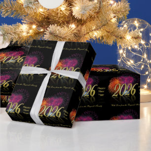 Happy New Year 2026 Gold Fireworks Wrapping Paper