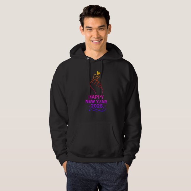 Happy New Year 2026 Gold Hand Heart Hoodie (Front Full)