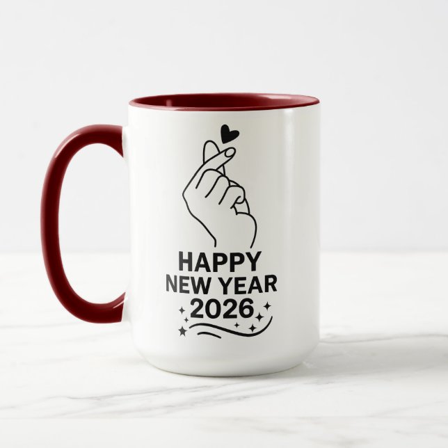 Happy New Year 2026 Gold Hand Heart Mug (Left)