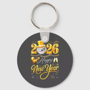 Happy New Year 2026 Gold Hat Disco Ball Balloon Ce Key Ring