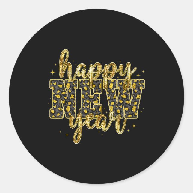 Happy New Year 2026 Gold Leopard Countdown Party F Classic Round Sticker (Front)