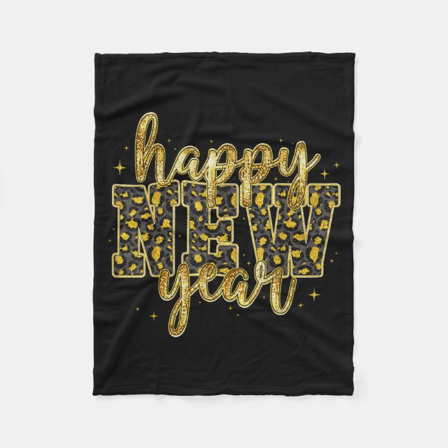 Happy New Year 2026 Gold Leopard Countdown Party F Fleece Blanket (Front)