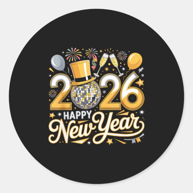 Happy New Year 2026 Gold Party Celebration Gift  Classic Round Sticker (Front)
