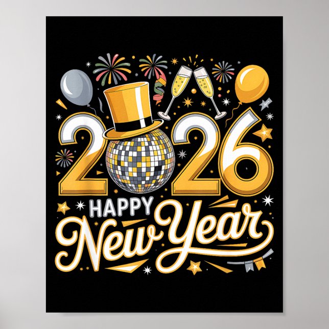 Happy New Year 2026 Gold Party Celebration Gift  Poster (Front)
