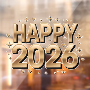 Happy New Year 2026 Gold Typography Window Cling