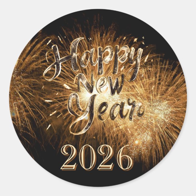 Happy new year 2026 golden details fireworks light classic round sticker (Front)