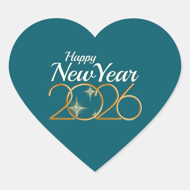 Happy New Year 2026 Heart Sticker Elegant Green &  (Front)