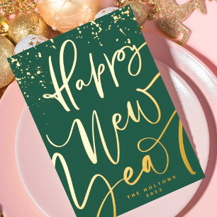 HAPPY NEW YEAR 2026 IN HANDWRITTEN Gold Foil Holiday Card