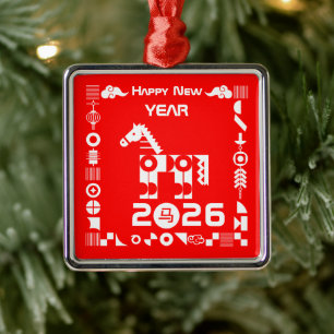 Happy New Year 2026 Metal Tree Decoration