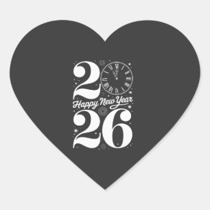 Happy New Year 2026 Midnight Clock Countdown Heart Sticker