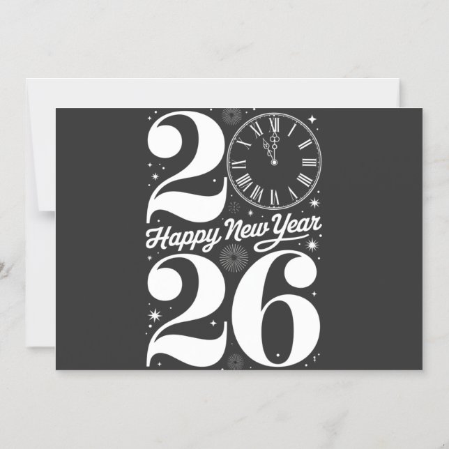 Happy New Year 2026 Midnight Clock Countdown Magnetic Invitation (Front)