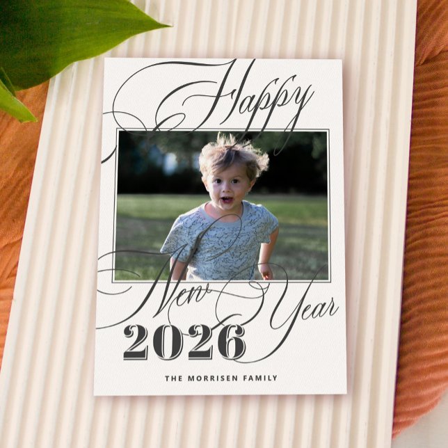 Happy New Year 2026 modern elegant photo Holiday Card (Creator Uploaded)