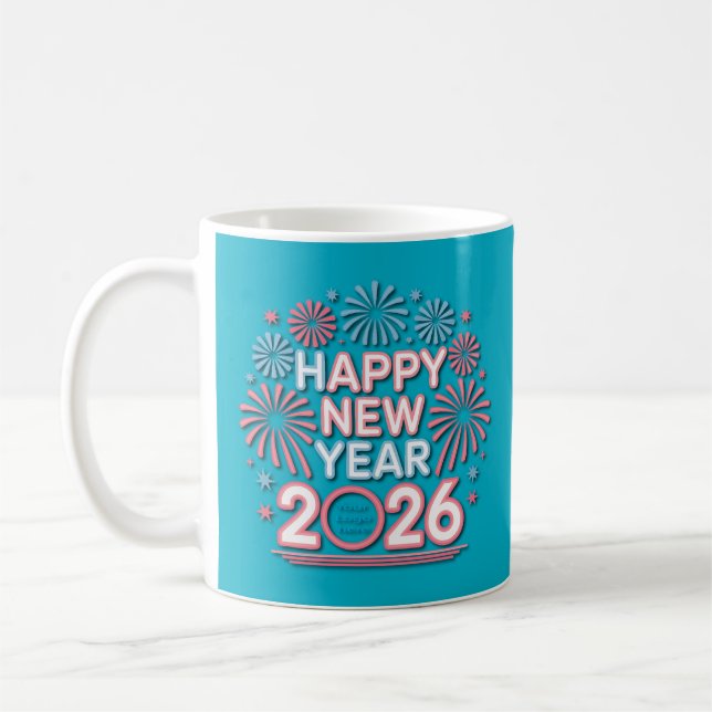Happy New Year 2026 Neon Countdown Coffee Mug (Left)