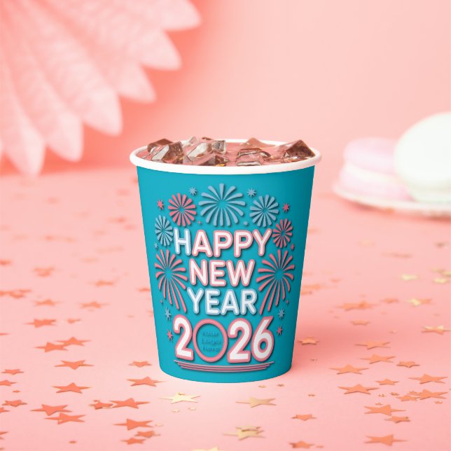 Happy New Year 2026 Neon Countdown Paper Cups (Insitu)