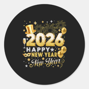 Happy New Year 2026 New Year Party Ballon Family M Classic Round Sticker