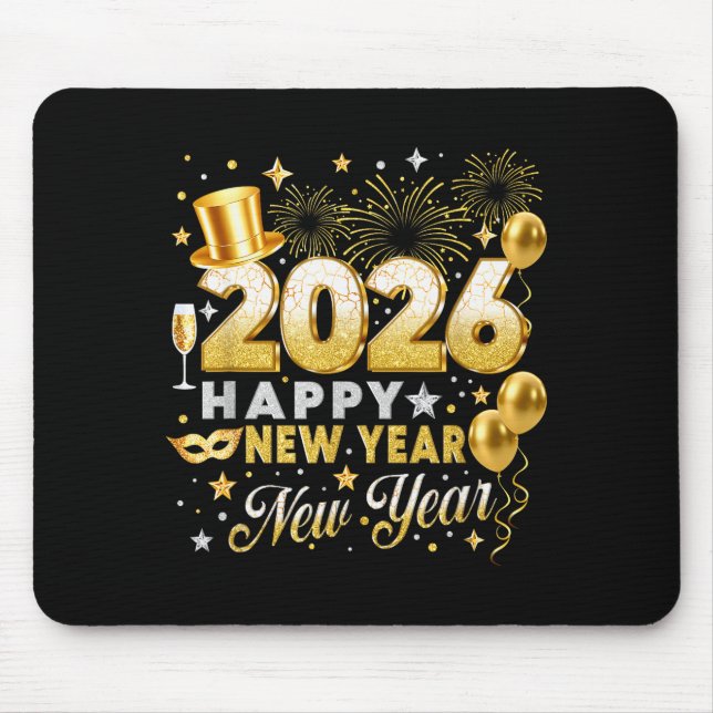 Happy New Year 2026 New Year Party Ballon Family M Mouse Mat (Front)