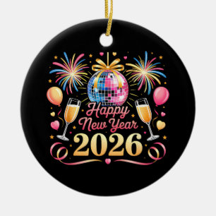 Happy New Year 2026 New Years Eve Party Countdown Ceramic Tree Decoration