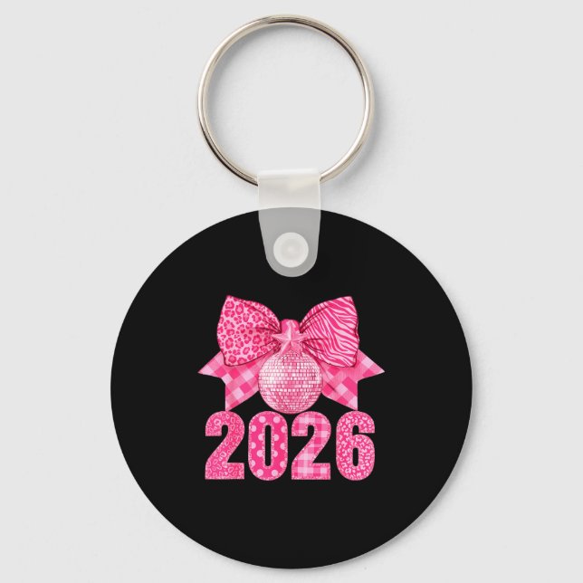 Happy New Year 2026 Nk Bow Patchwork Leopard Zebra Key Ring (Front)