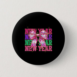 Happy New Year 2026 Nk Coquette Bow Disco Ball Cou 6 Cm Round Badge