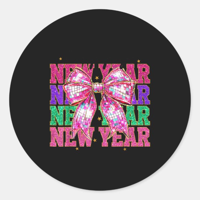 Happy New Year 2026 Nk Coquette Bow Disco Ball Cou Classic Round Sticker (Front)