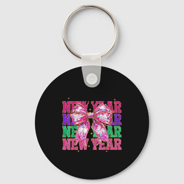Happy New Year 2026 Nk Coquette Bow Disco Ball Cou Key Ring (Front)