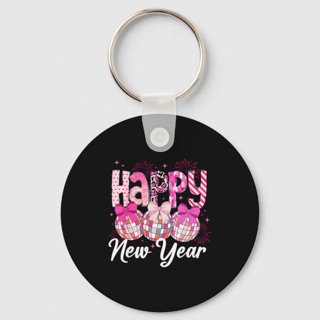 Happy New Year 2026 Nk Coquette Bow Disco Ball Fir Key Ring (Front)