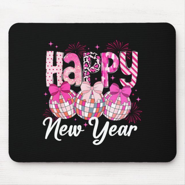 Happy New Year 2026 Nk Coquette Bow Disco Ball Fir Mouse Mat (Front)