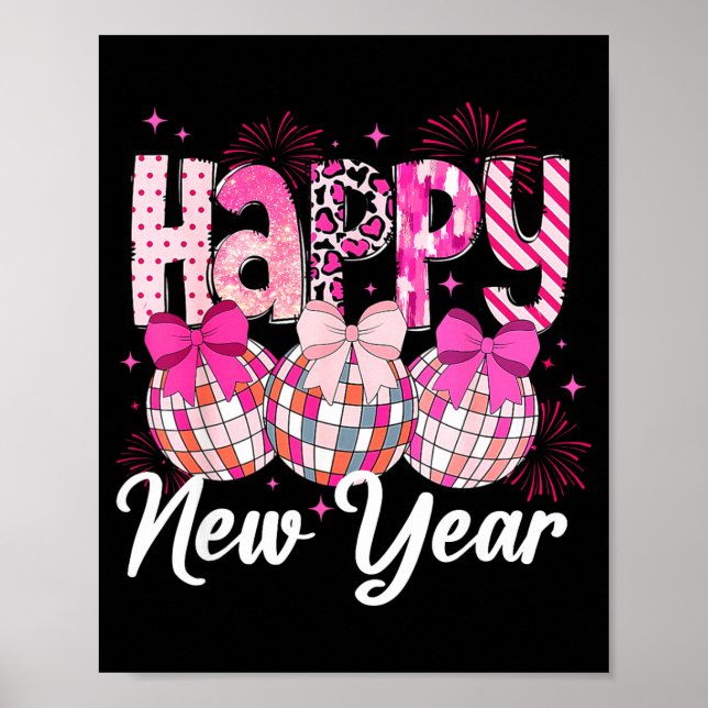 Happy New Year 2026 Nk Coquette Bow Disco Ball Fir Poster (Front)