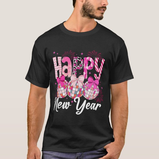 Happy New Year 2026 Nk Coquette Bow Disco Ball Fir T-Shirt (Front)