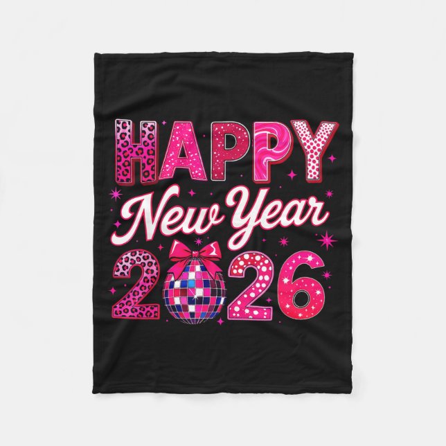 Happy New Year 2026 Nk Disco Ball Bow Coquette Fam Fleece Blanket (Front)