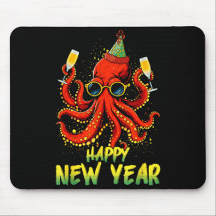 Happy New Year 2026 Octopus Drinking Champagne New Mouse Mat