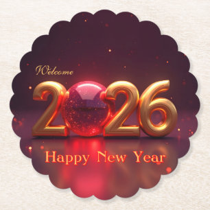 Happy New Year 2026 Paper Coaster