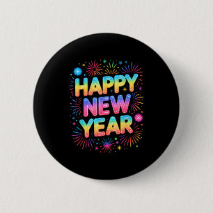 Happy New Year 2026 Party Ballons, Fireworks And C 6 Cm Round Badge