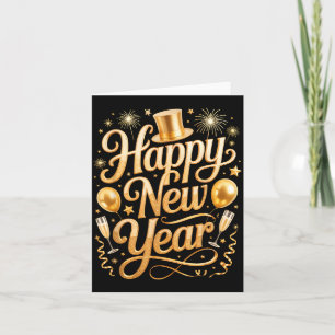 Happy New Year 2026 Party Ballons, Fireworks And C Card