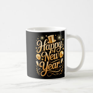 Happy New Year 2026 Party Ballons, Fireworks And C Coffee Mug