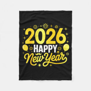 Happy New Year 2026 Party Balloons Fireworks Famil Fleece Blanket