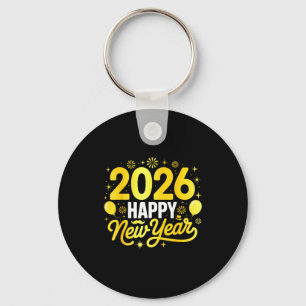 Happy New Year 2026 Party Balloons Fireworks Famil Key Ring
