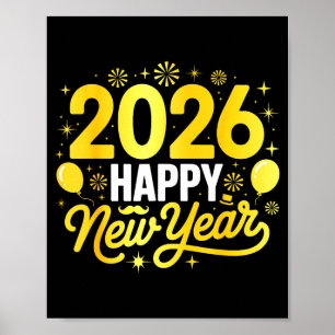 Happy New Year 2026 Party Balloons Fireworks Famil Poster