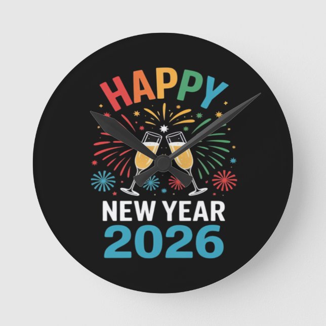 Happy New Year 2026 Party Funny New Years Eve 2026 Round Clock (Front)
