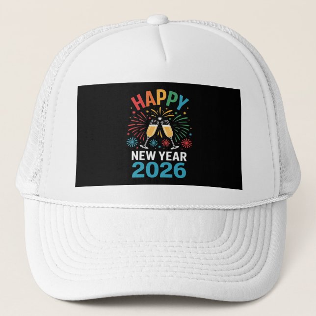 Happy New Year 2026 Party Funny New Years Eve 2026 Trucker Hat (Front)