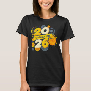  Happy New Year 2026 Retro Gear Burst Tee