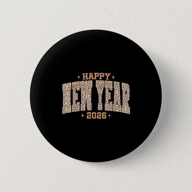 Happy New Year 2026 Retro Leopard New Years Eve Pa 6 Cm Round Badge (Front)