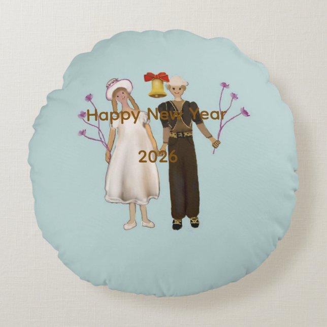 Happy New Year 2026 Round Cushion (Front)